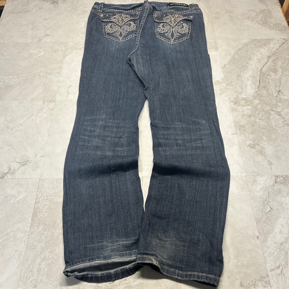 LA Idol Jeans Bootcut Dark Wash Blue Women Size 19 Rhinestone Embellished Y2K